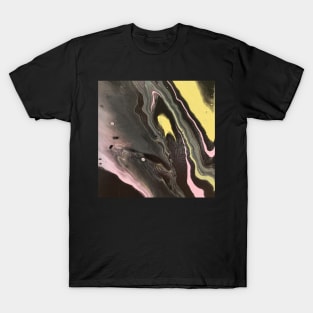 Black, yellow and pink acrylic pour T-Shirt